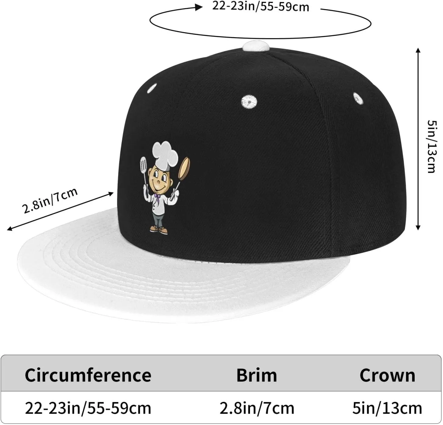 Chef with Spatula and Frying Pan Baseball Cap for Men Women Snapback Hat Adjustable Flat Bill Hats
