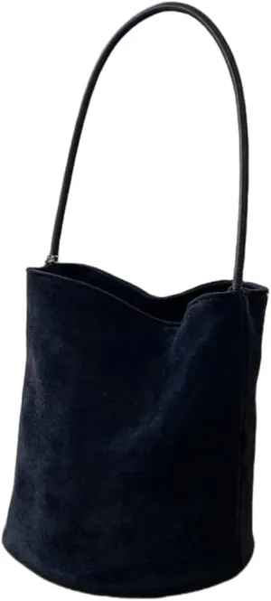 Chic Women's Bucket Bag, Cylindrical Design, Vintage Commuter Faux Suede, Chain Accent, Waterproof Base