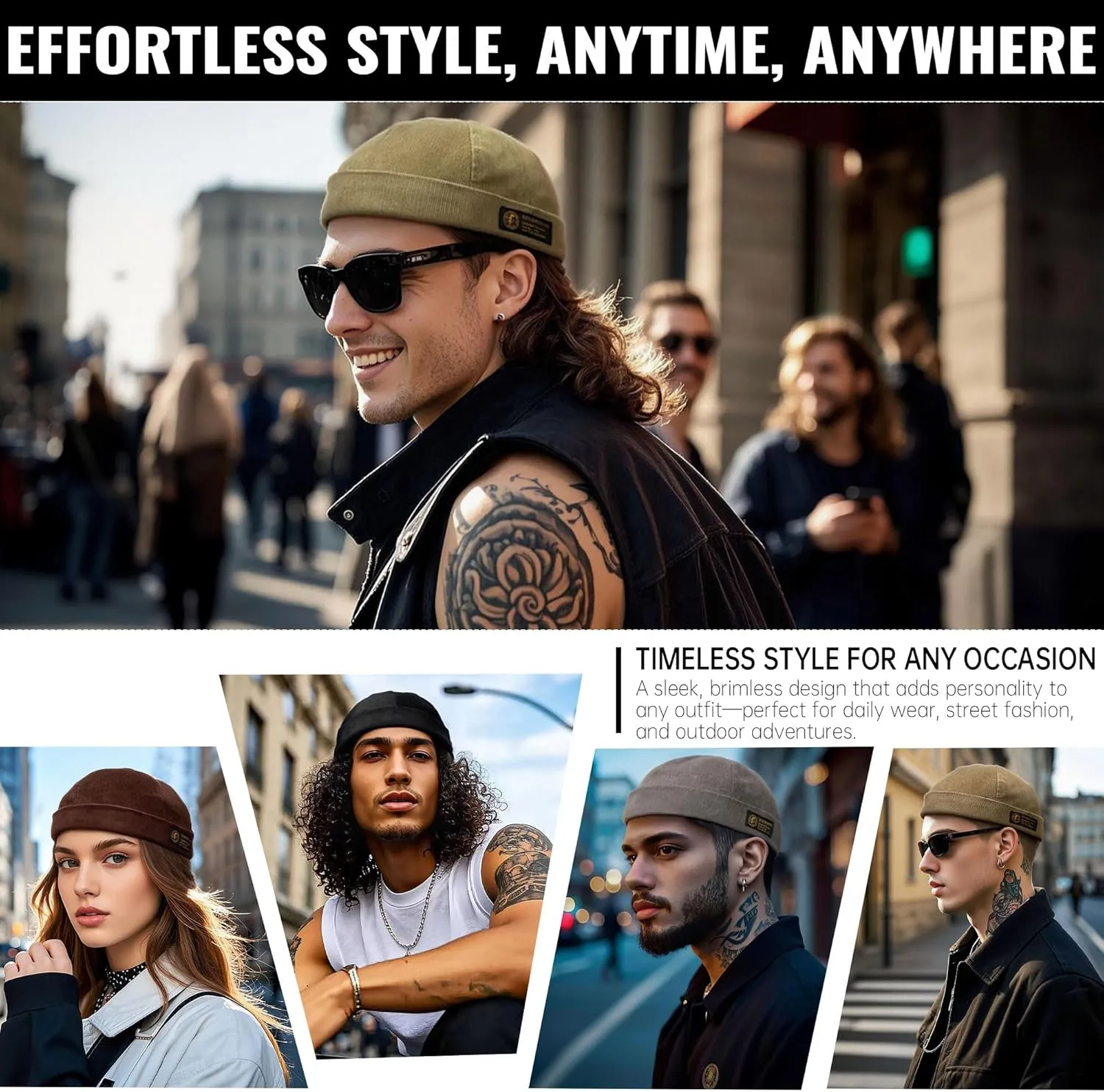 CLAPE Mens Denim Brimless Skullcap Sailor Cap Rolled Cuff Retro Beanie Hat Work Beanie Harbour Hat