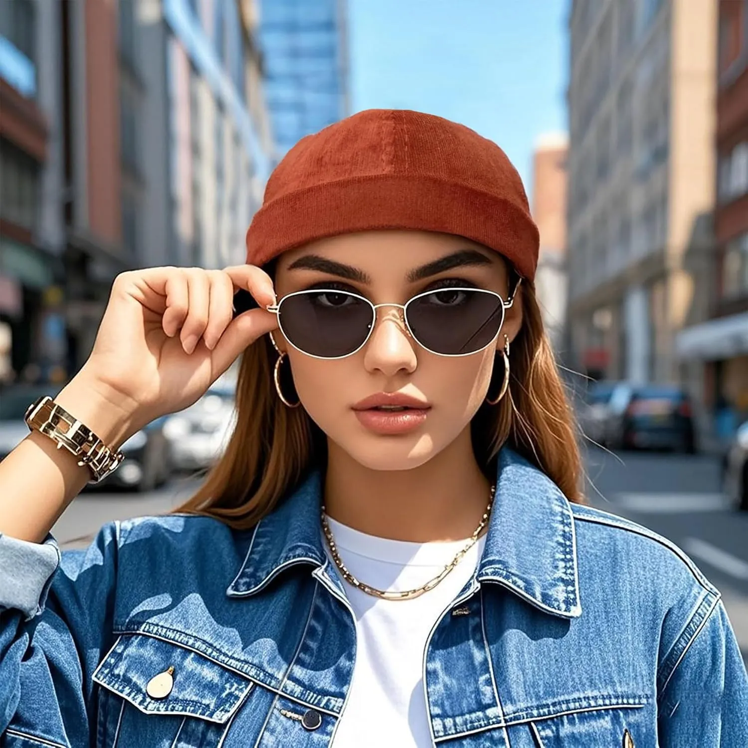 CLAPE Mens Denim Brimless Skullcap Sailor Cap Rolled Cuff Retro Beanie Hat Work Beanie Harbour Hat