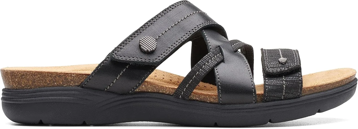 Clarks Womens April Willow Faux Leather Strappy Slide Sandals