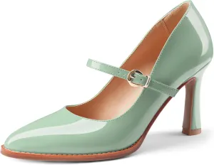 Closed Toe Heels for Women Stylish Mary Jane Pointed Toe 3.5 inch Stiletto Heel Pumps Spring Summer Office Wedding Party Dress Shoes