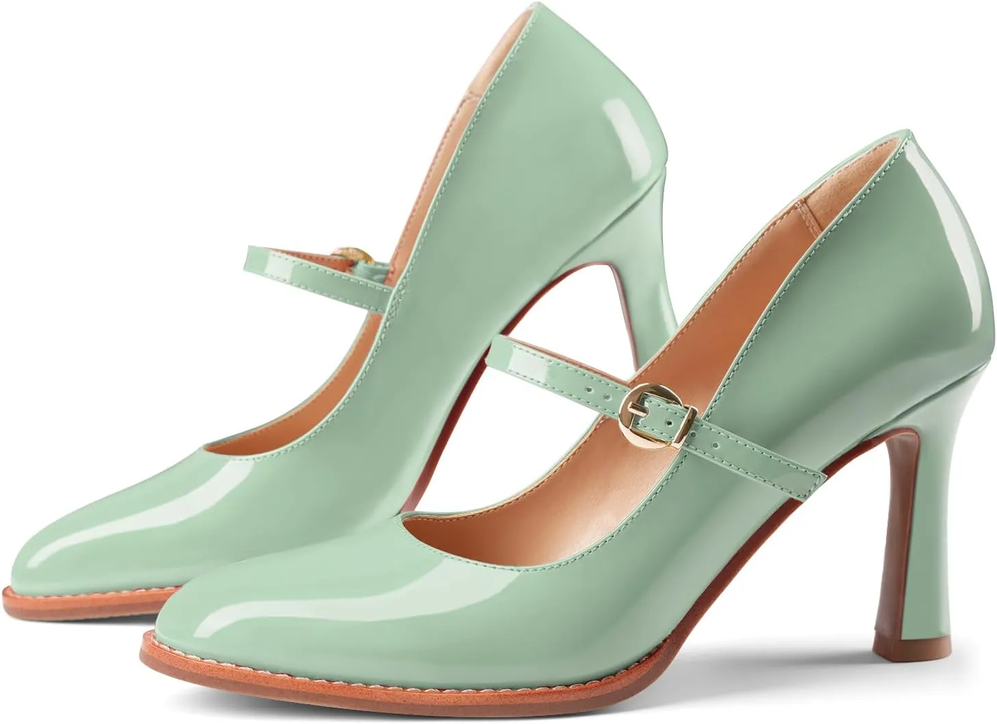 Closed Toe Heels for Women Stylish Mary Jane Pointed Toe 3.5 inch Stiletto Heel Pumps Spring Summer Office Wedding Party Dress Shoes