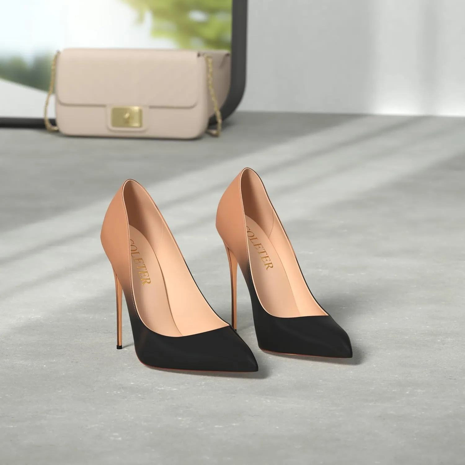 COLETER Women's 4 Inch Pumps Pointy Toe Wedding Dress Shoes Slip on Stiletto Pumps