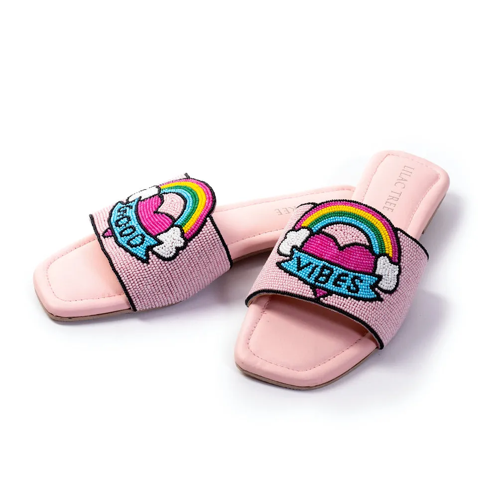 Colorful Chic Good Vibes Comfort Slides