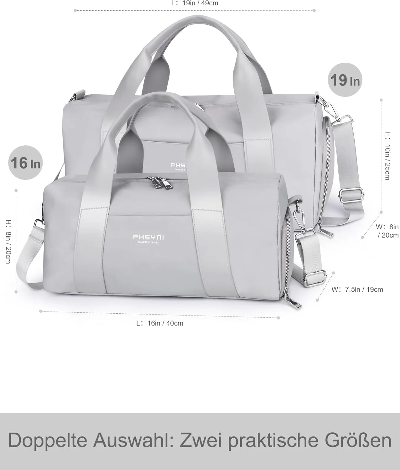 Compact Sports Gym Bag for Women and Men, Cute Mini Duffle Bag with Wet Pocket & Shoes Compartment, Personal Item Travel Workout Bag, 16"-Small, Grey
