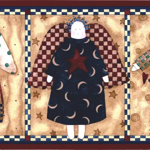 CONCORD WALLCOVERINGS ™ Wallpaper Border Kids Pattern Tilda Dolls Toys Angels Stars Hearts for Kid's Bedroom Playroom, Brown Red Blue Green Cream, 7 Inches by 15 Feet DM7004B