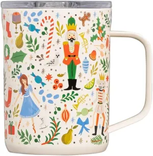 Corkcicle x Rifle Paper Co. Nutcracker Ballet Insulated Coffee Mug with Lid and Handle, 16 oz – Travel Mug Keeps Drinks Hot 3hrs – Non-Slip, Easy-Grip, Spill-Resistant Tumbler