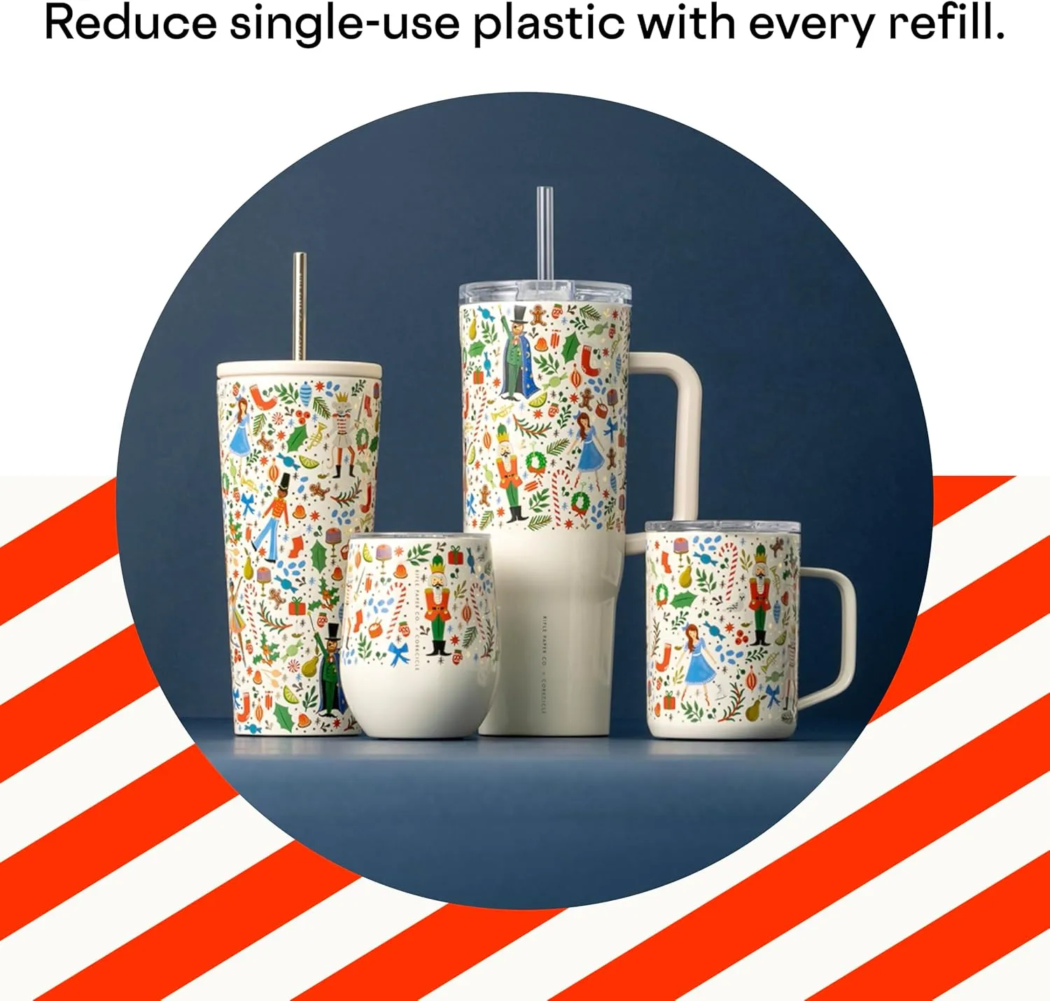 Corkcicle x Rifle Paper Co. Nutcracker Ballet Insulated Coffee Mug with Lid and Handle, 16 oz – Travel Mug Keeps Drinks Hot 3hrs – Non-Slip, Easy-Grip, Spill-Resistant Tumbler
