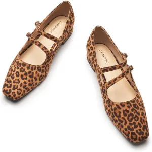 C.Paravano Women's Flats Mary Jane Flats Ballet Flats for Women Square Toe Block Heel Adjustable Straps Flat Fashion Casual Dressy Shoes