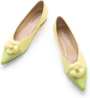 C.Paravano Women's Pointed Toe Two Tone Designer Ballet Flats - Leather Shoes for Dressy Casual Work Office Party