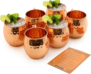 CRAFTED COPPER Moscow Mule Cups Set of 6 | 100% Pure Food Safe 16oz Solid Mugs - 16 oz Gift Set for Cold Drinks, Beer, Wine, Bars, Parties