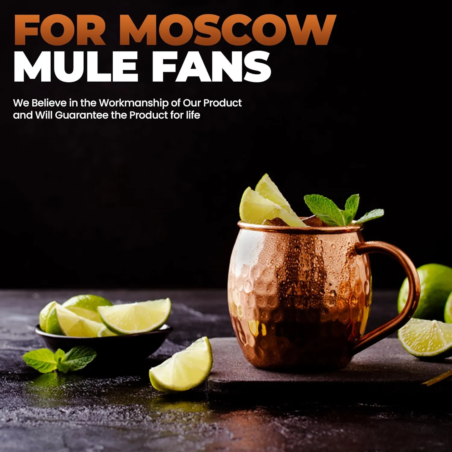 CRAFTED COPPER Moscow Mule Cups Set of 6 | 100% Pure Food Safe 16oz Solid Mugs - 16 oz Gift Set for Cold Drinks, Beer, Wine, Bars, Parties