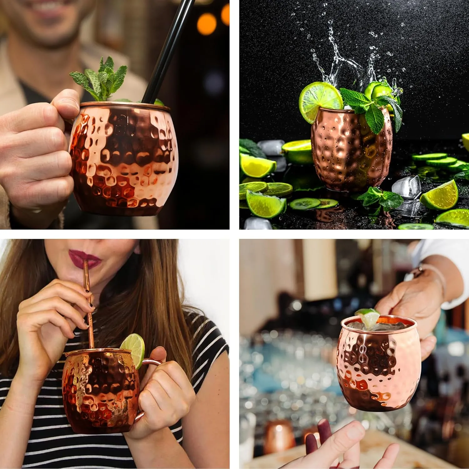 CRAFTED COPPER Moscow Mule Cups Set of 6 | 100% Pure Food Safe 16oz Solid Mugs - 16 oz Gift Set for Cold Drinks, Beer, Wine, Bars, Parties