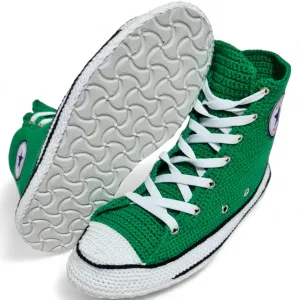 Crochet Green Canvas Style Slippers | Men and Women | Customizable Knitted Shoes | Non-Slip Sole | Eco-Friendly Indoor Plush
