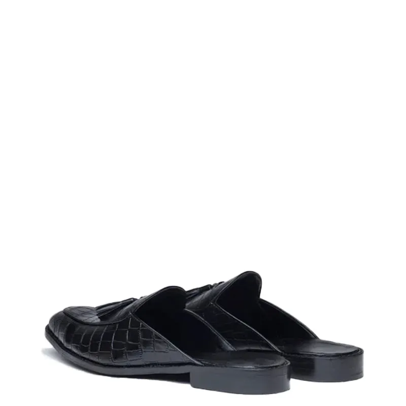 Croco Textured Leather Tassel Mule Shoes