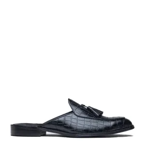 Croco Textured Leather Tassel Mule Shoes