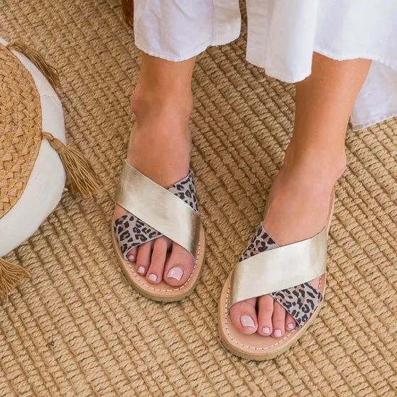 Crossover Slide in Champagne Leopard OUTLET - Size 36