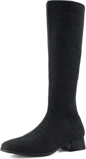 CUSHIONAIRE Rialto Women’s Knee-High Stretch Boot – Slip-On Tall Shaft Boot with Memory Foam & Low Block Heel