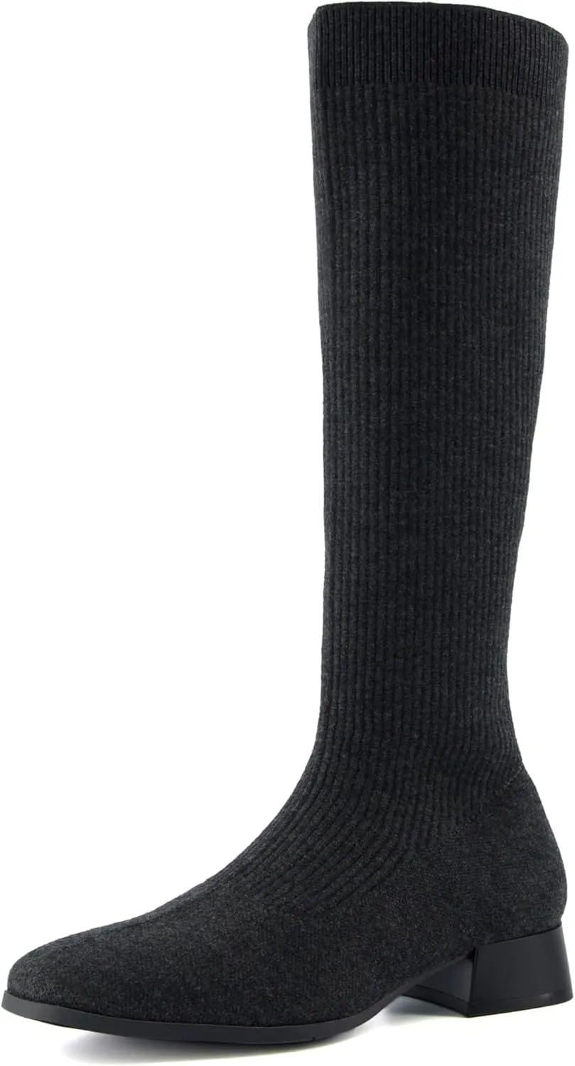 CUSHIONAIRE Rialto Women’s Knee-High Stretch Boot – Slip-On Tall Shaft Boot with Memory Foam & Low Block Heel