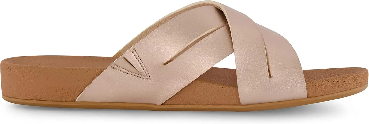 CUSHIONAIRE Women's Jackie cross band footbed slide sandal  Comfort Foam