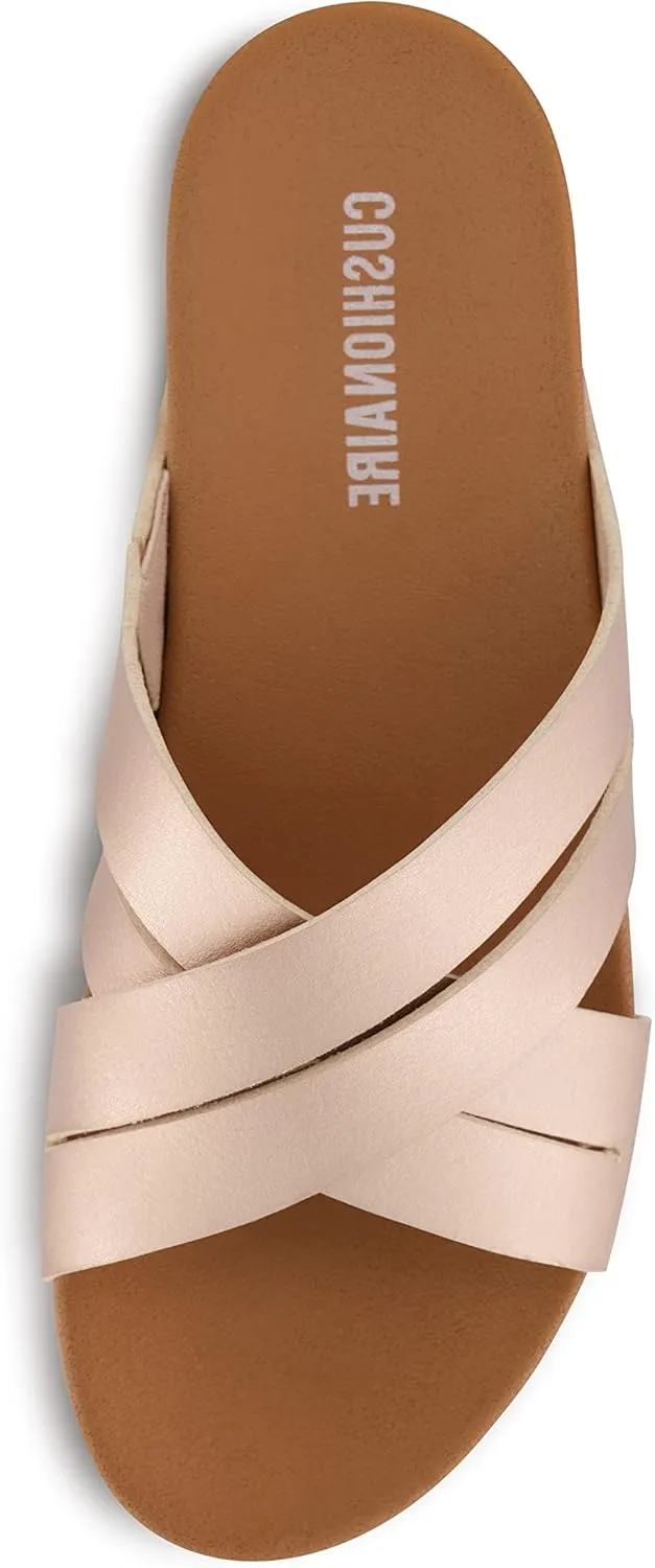 CUSHIONAIRE Women's Jackie cross band footbed slide sandal  Comfort Foam