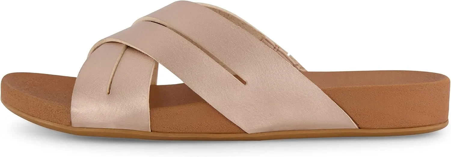 CUSHIONAIRE Women's Jackie cross band footbed slide sandal  Comfort Foam