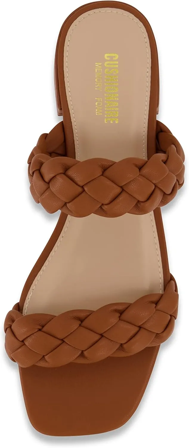 CUSHIONAIRE Women's Nan two band braided low block heel slide sandal  Memory Foam and Wide Widths Available