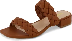 CUSHIONAIRE Women's Nan two band braided low block heel slide sandal  Memory Foam and Wide Widths Available