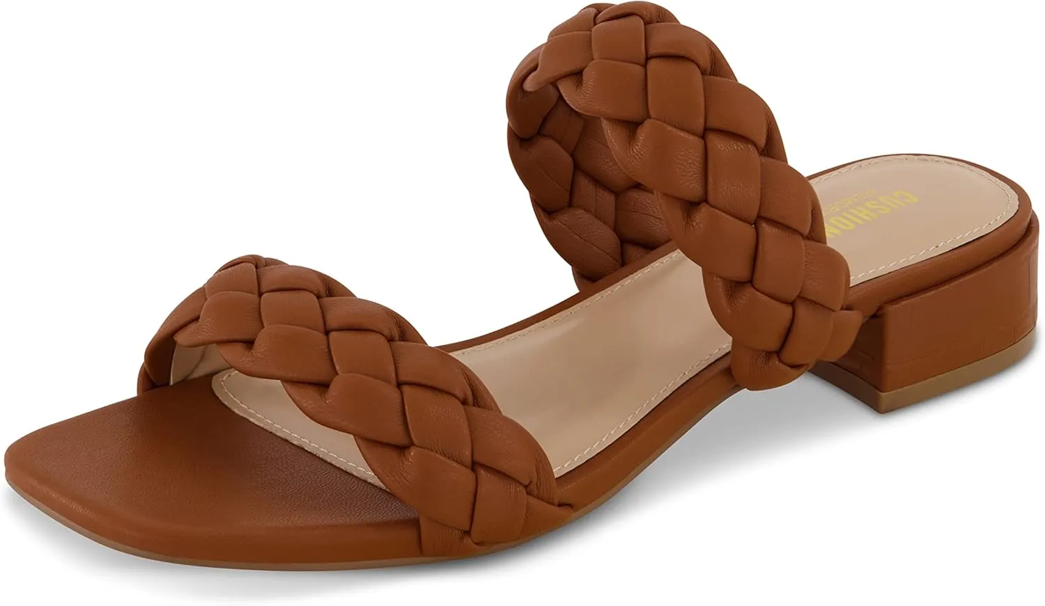 CUSHIONAIRE Women's Nan two band braided low block heel slide sandal  Memory Foam and Wide Widths Available