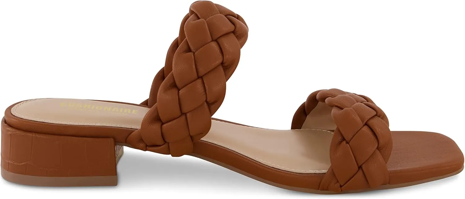 CUSHIONAIRE Women's Nan two band braided low block heel slide sandal  Memory Foam and Wide Widths Available