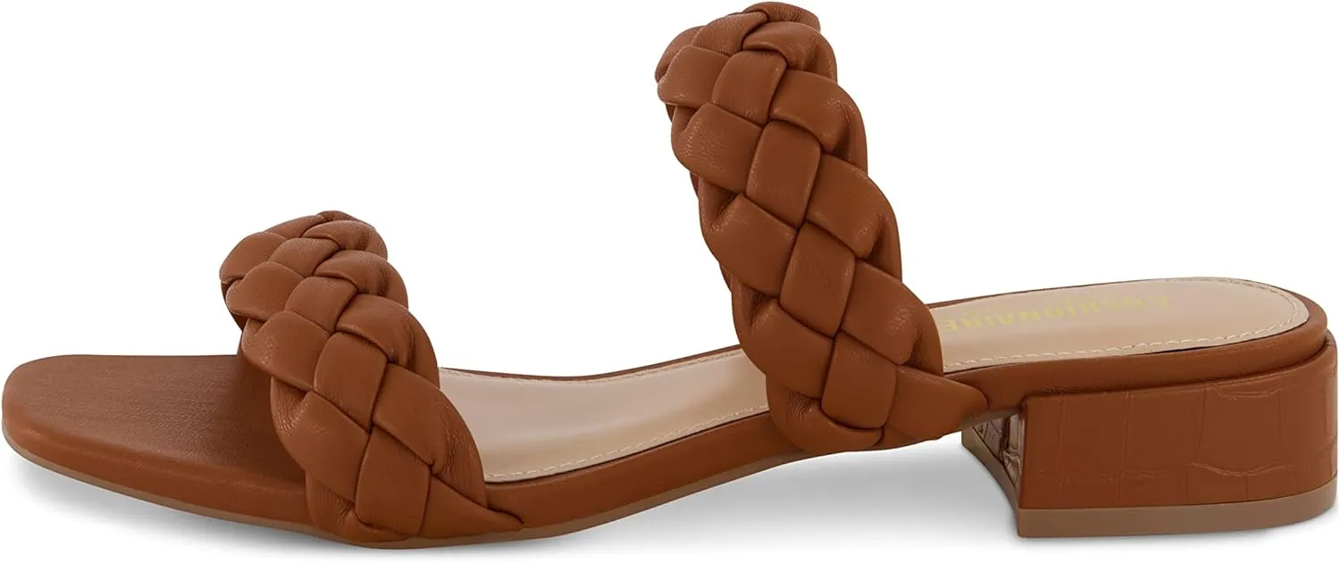 CUSHIONAIRE Women's Nan two band braided low block heel slide sandal  Memory Foam and Wide Widths Available