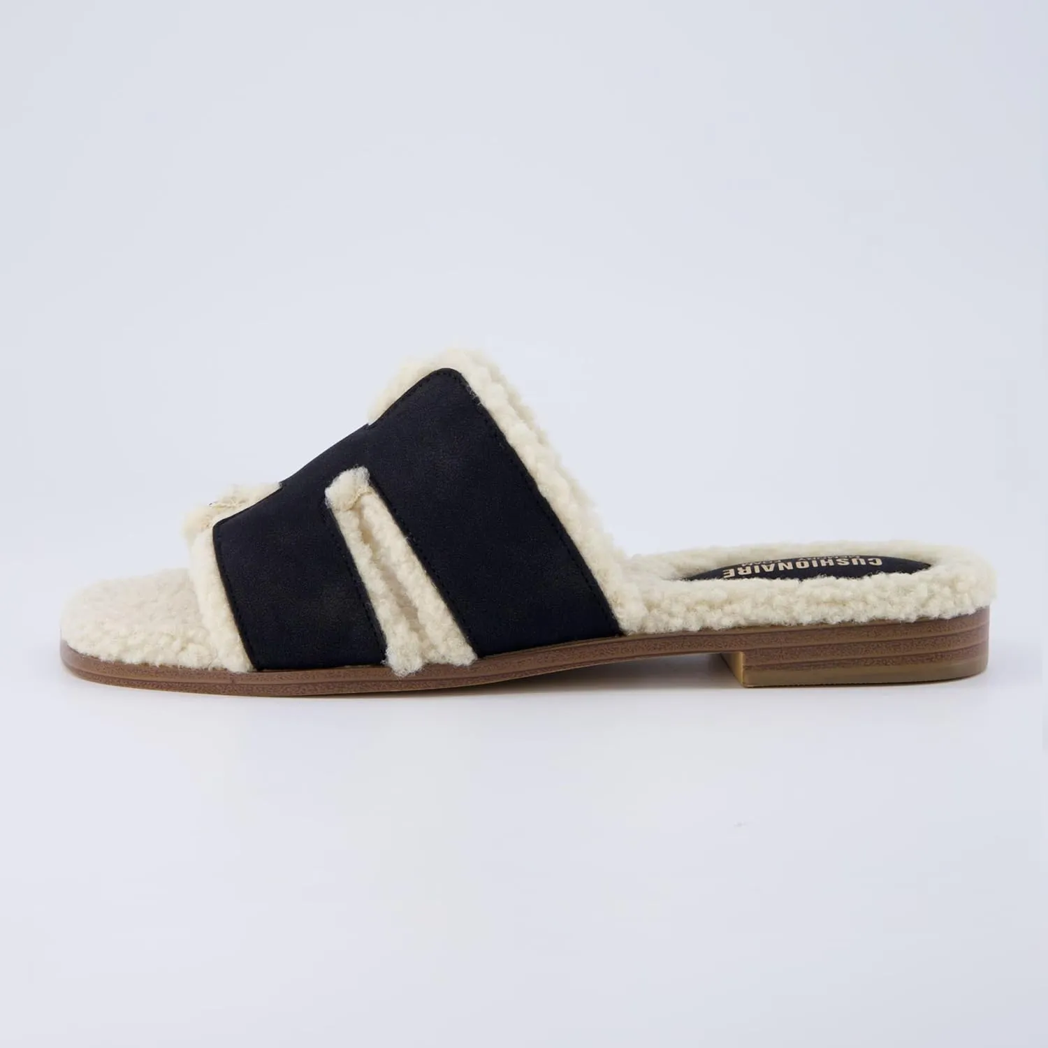 CUSHIONAIRE Women's Voyage Fur Faux Shearling lined slide sandal  Memory Foam, Wide Widths Available
