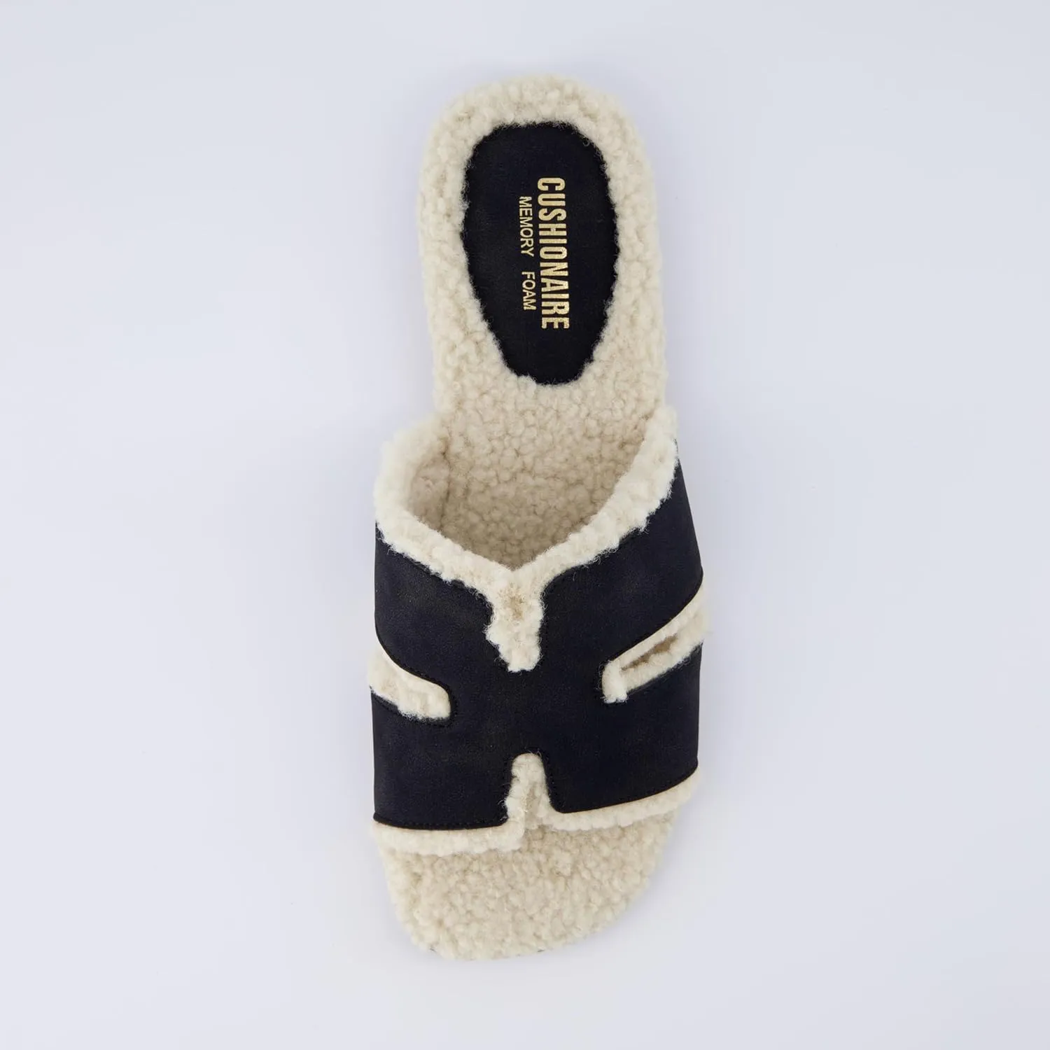 CUSHIONAIRE Women's Voyage Fur Faux Shearling lined slide sandal  Memory Foam, Wide Widths Available