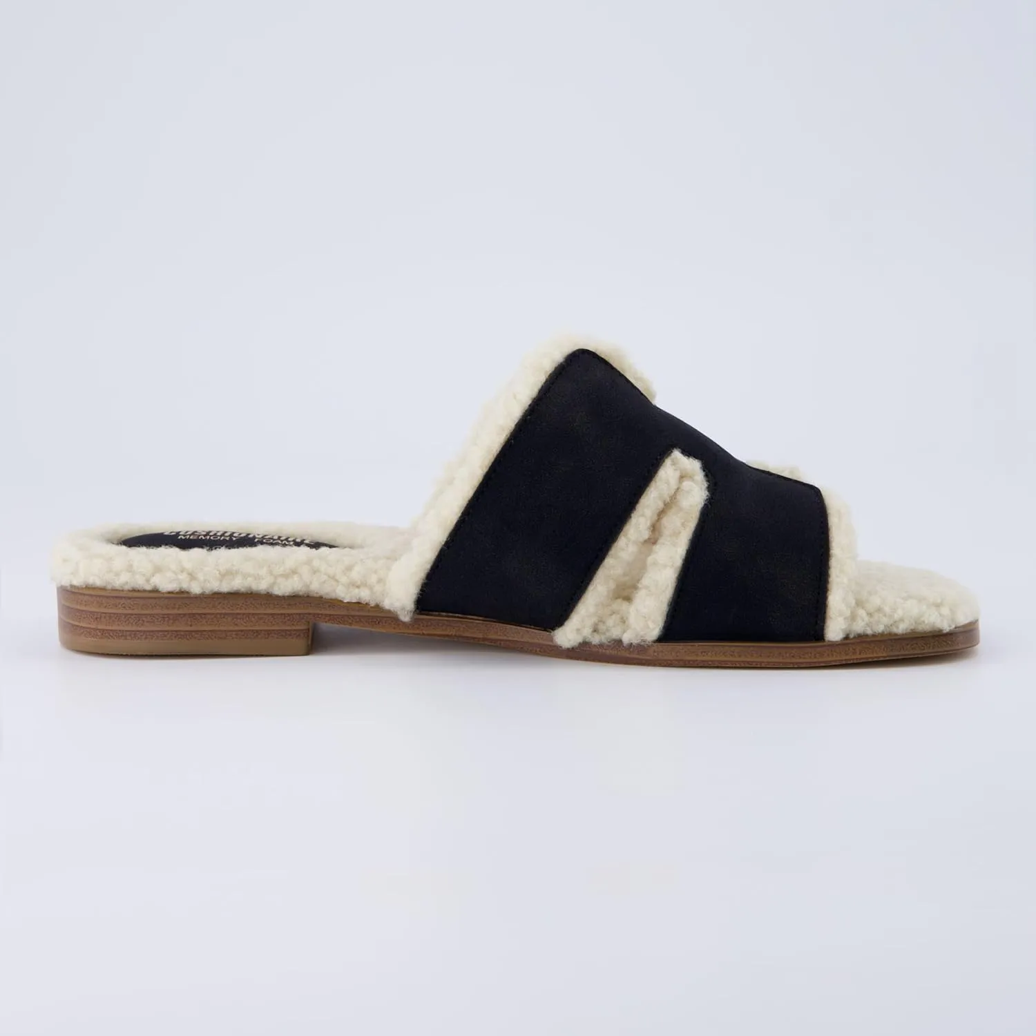 CUSHIONAIRE Women's Voyage Fur Faux Shearling lined slide sandal  Memory Foam, Wide Widths Available