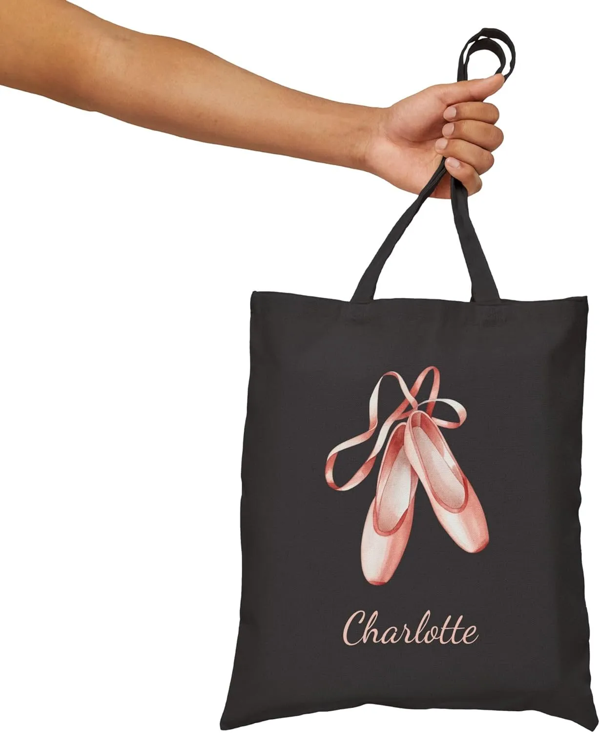 Custom Girls Pink Dancing Shoes Tote Bag, Ballet Dance Shoes Bag for Little Dancers, Kids Woman Fashion Accessory, 15" x 16"
