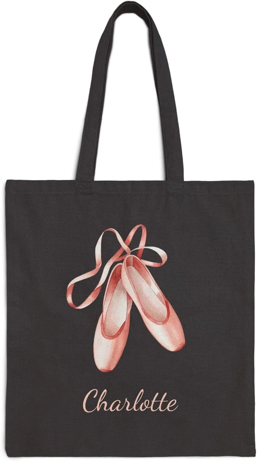 Custom Girls Pink Dancing Shoes Tote Bag, Ballet Dance Shoes Bag for Little Dancers, Kids Woman Fashion Accessory, 15" x 16"