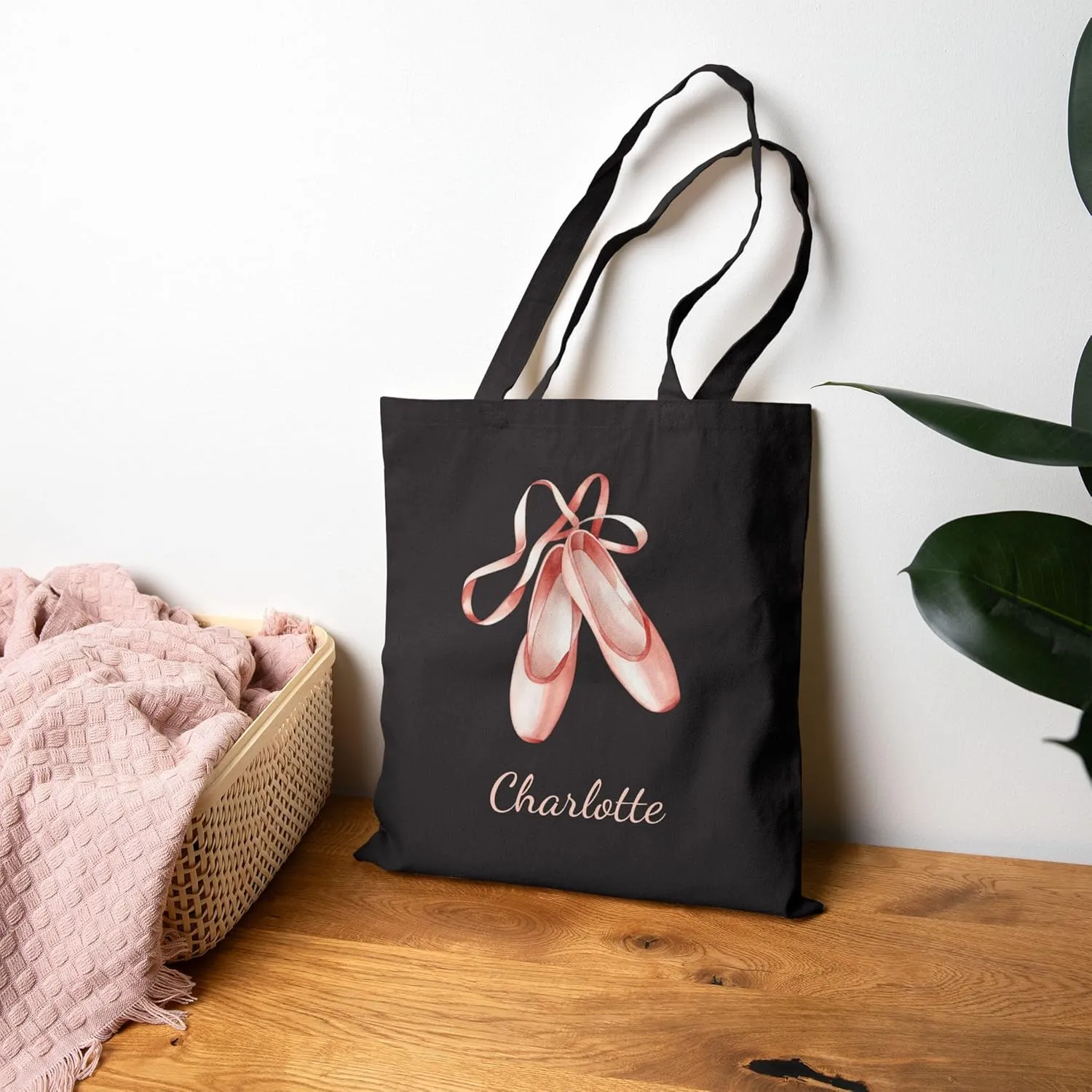 Custom Girls Pink Dancing Shoes Tote Bag, Ballet Dance Shoes Bag for Little Dancers, Kids Woman Fashion Accessory, 15" x 16"