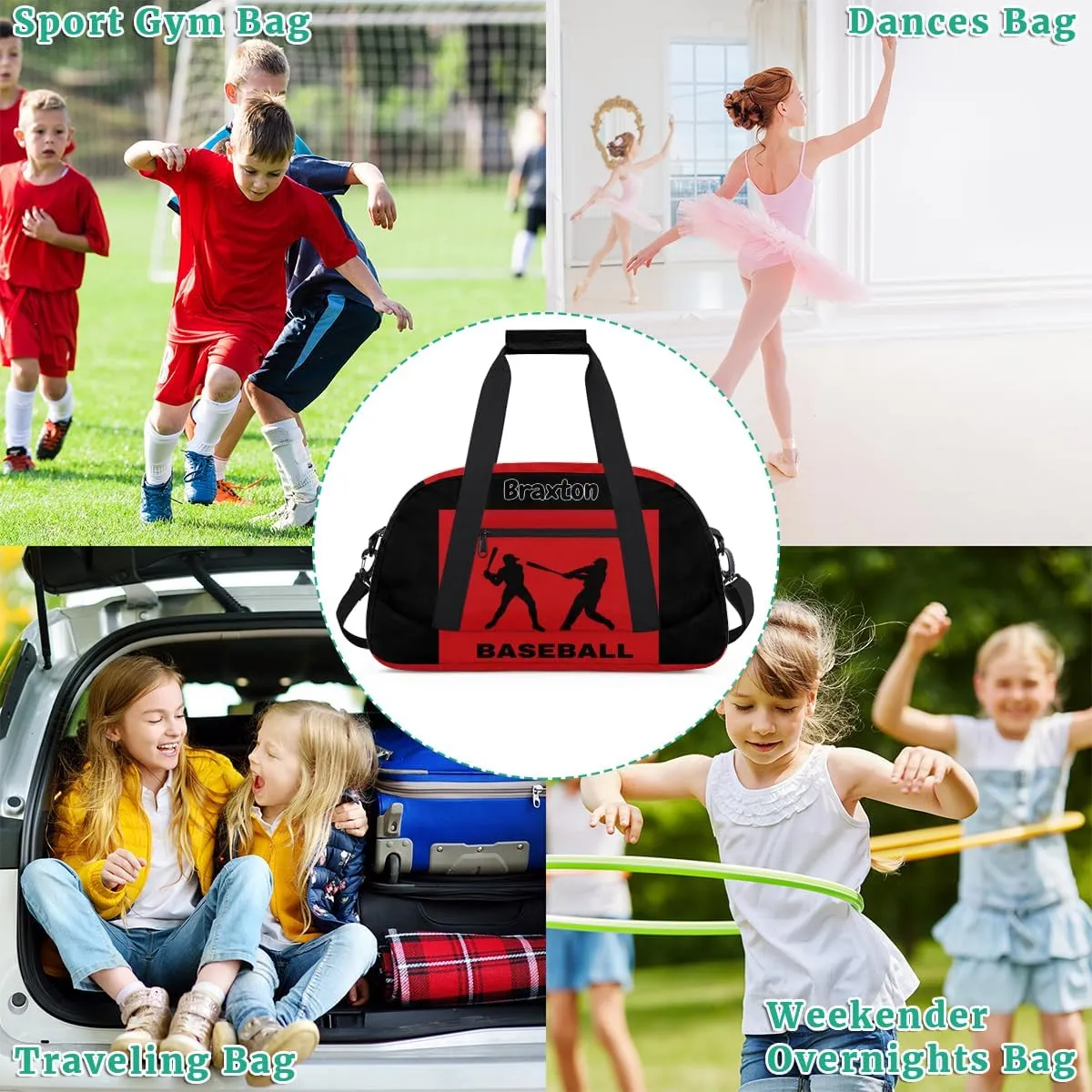 Custom Gym Bag for Kids Boys, Personalized Sports Gym Bag for Teens Men Waterproof Weekender Carry Practice Travel Player Training Bag, Baseball Silhouette