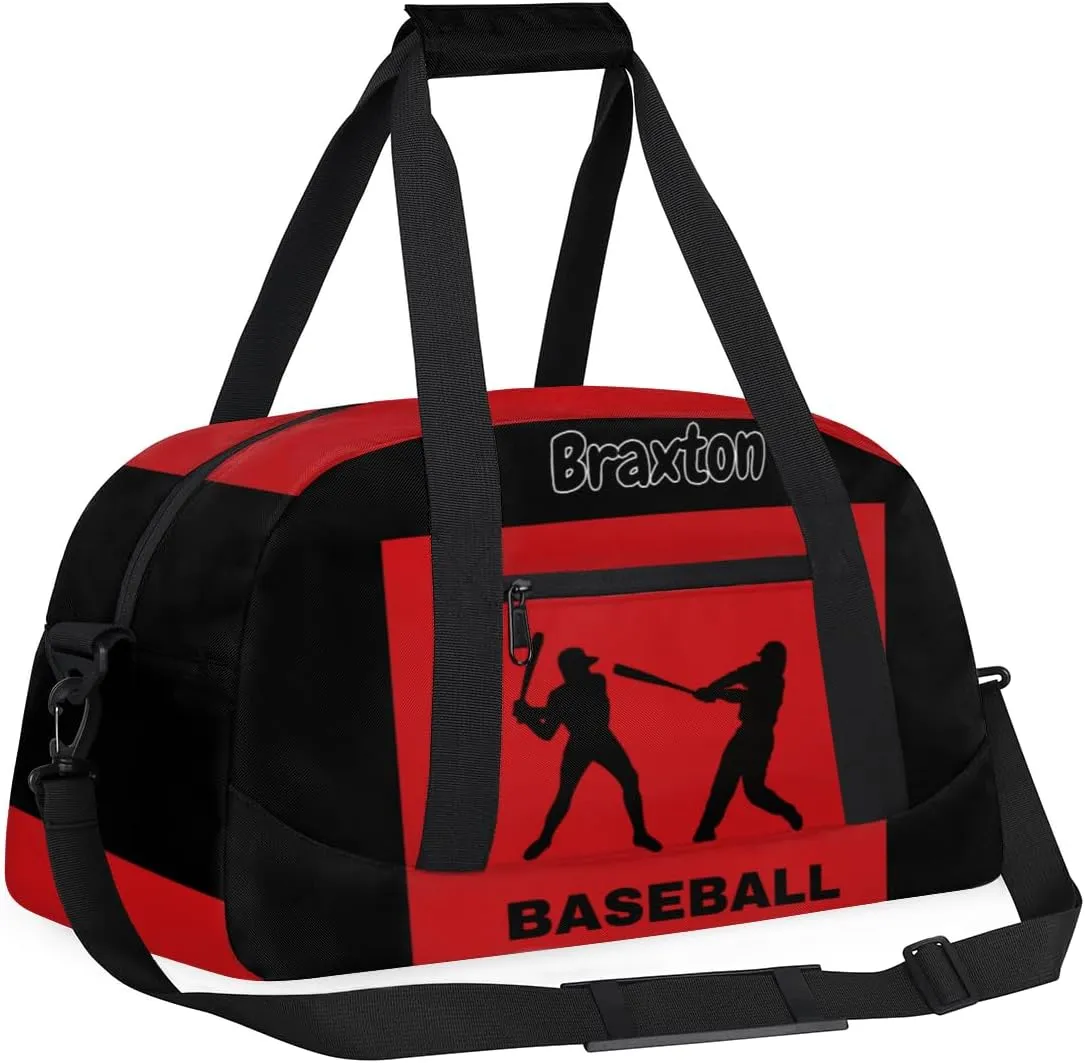 Custom Gym Bag for Kids Boys, Personalized Sports Gym Bag for Teens Men Waterproof Weekender Carry Practice Travel Player Training Bag, Baseball Silhouette