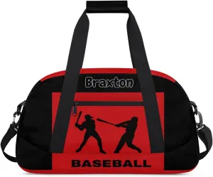 Custom Gym Bag for Kids Boys, Personalized Sports Gym Bag for Teens Men Waterproof Weekender Carry Practice Travel Player Training Bag, Baseball Silhouette