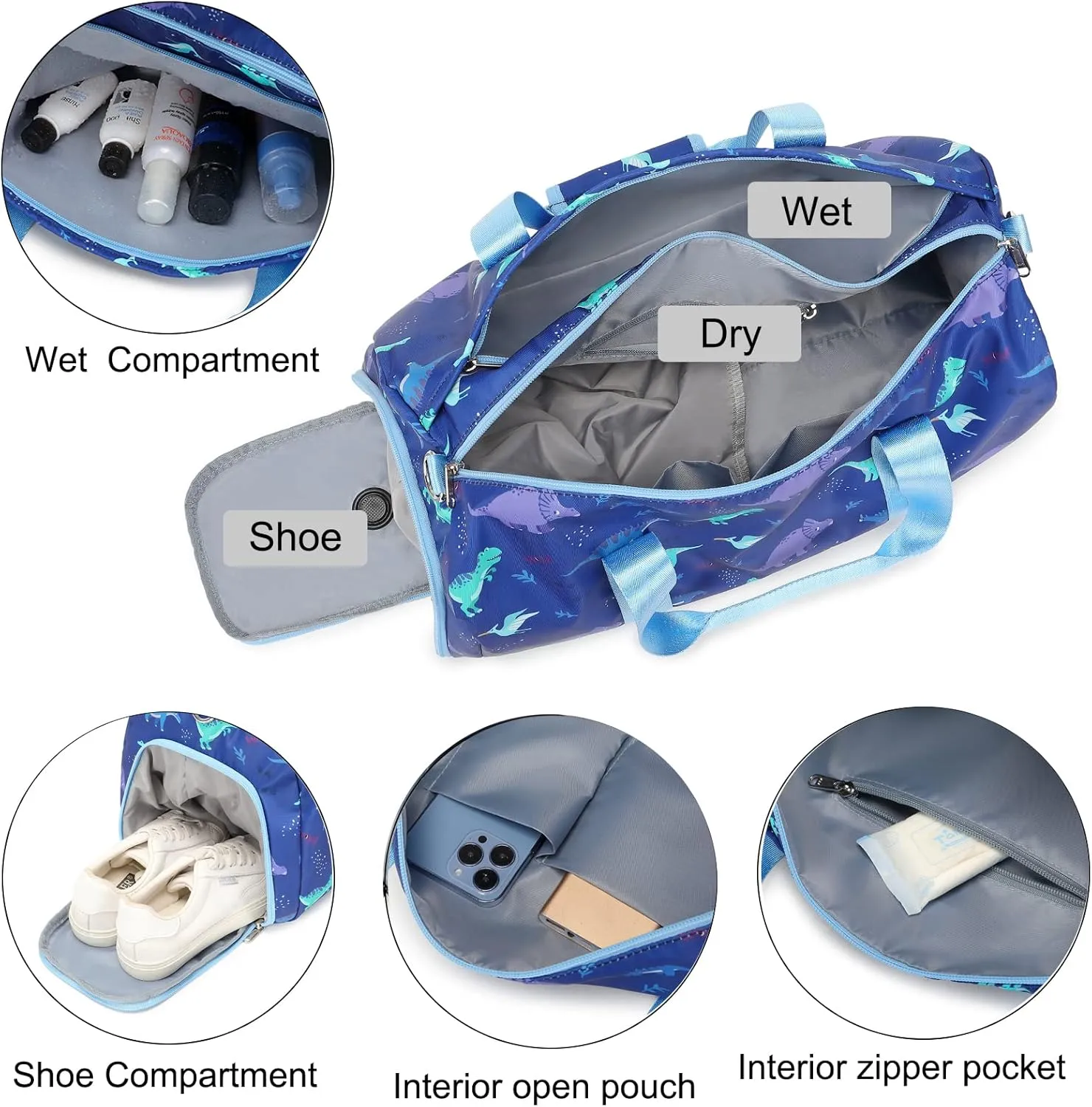 Dance Bag for Boys Water Resistant Gym Bag Overnight Bag Travel Bag Sports with Shoes Compartment