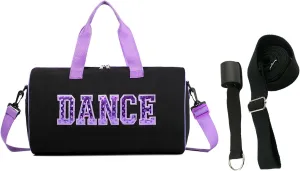 Dance Duffle Bag for Girls, Kids Toy Storage Bag,Weekend Bag,Overnight Bag,Gymnastics bag 17"Lx9"Wx9"H (Purple Set-stretch band)