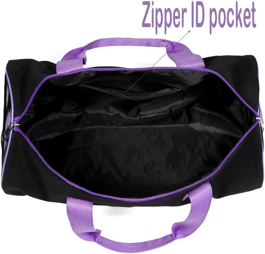 Dance Duffle Bag for Girls, Kids Toy Storage Bag,Weekend Bag,Overnight Bag,Gymnastics bag 17"Lx9"Wx9"H (Purple Set-stretch band)