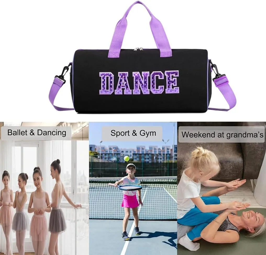 Dance Duffle for Girls, Kids Toy Storage, Weekend/Overnight Bag, Gymnastics Gift 17"Lx9"Wx9"H (Purple)