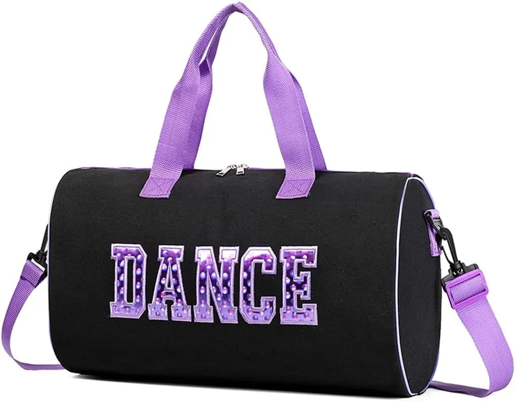 Dance Duffle for Girls, Kids Toy Storage, Weekend/Overnight Bag, Gymnastics Gift 17"Lx9"Wx9"H (Purple)