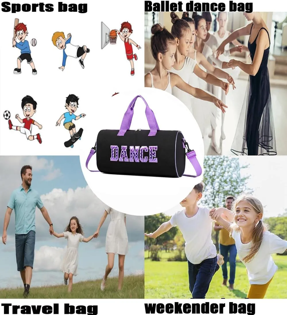 Dance Duffle for Girls, Kids Toy Storage, Weekend/Overnight Bag, Gymnastics Gift 17"Lx9"Wx9"H (Purple)