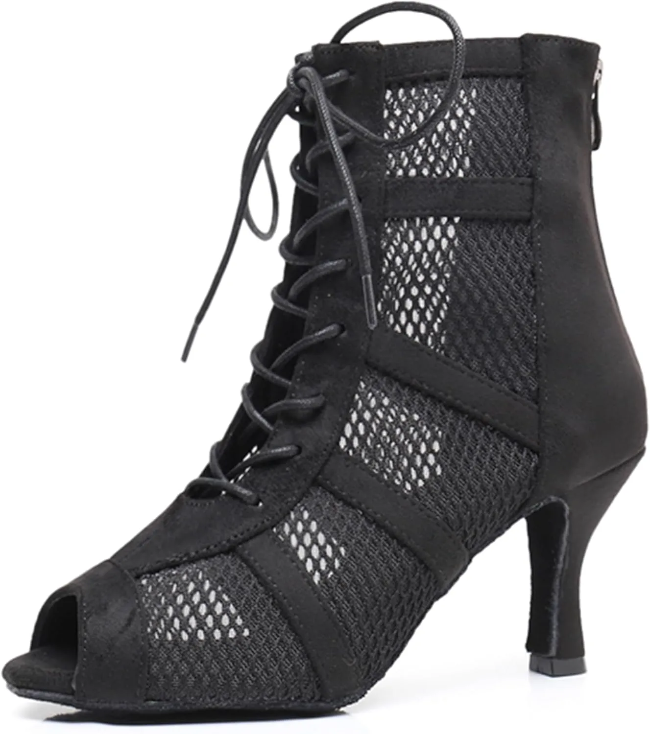 Dance Practice Shoes for Women Mesh Ballroom Sandals Heels Party Prom Ankle Booties with Zip