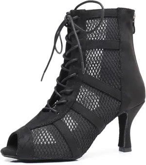 Dance Practice Shoes for Women Mesh Ballroom Sandals Heels Party Prom Ankle Booties with Zip