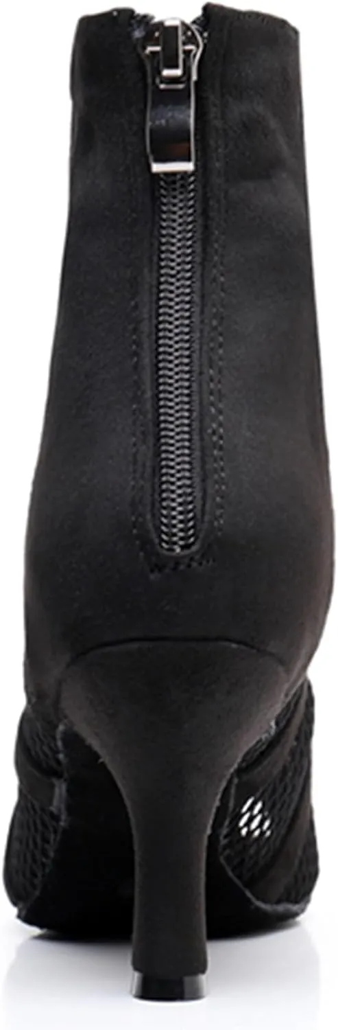 Dance Practice Shoes for Women Mesh Ballroom Sandals Heels Party Prom Ankle Booties with Zip